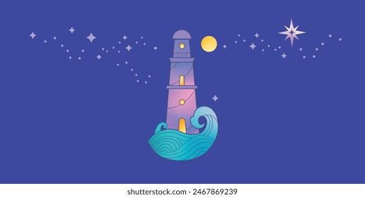 Mystical Lighthouse  spiritual vector  symbol. Psychology, philosophy, mind, energy, yoga and spirit  insight and subconscious concept
