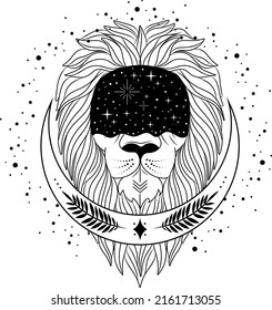 Mystical lion. Lion silhouette. Vector outline illustration.