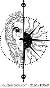 Mystical lion. Lion silhouette. Vector outline illustration.