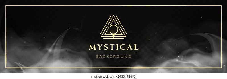 Mystisches Logo. Schwarz-goldener Hintergrund mit Rauch. Vektorgrafik. EPS 10