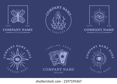 Mystical Logo Blue Minimalist Collection Element Dark Blue Background.