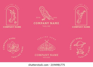 Mystical Logo Symbol Templates Element Light Pink Pastel Background.