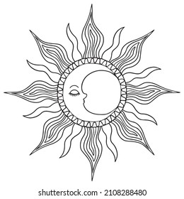 mystical logos with the sun. vector drawings for tattoo, boho design, astrology, horoscope.