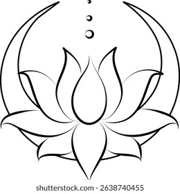 Mystical Lotus Flower with Crescent Moon Outline