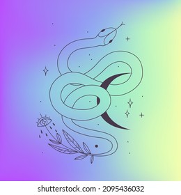 mystical magic elements on a halographic gradient background. for creating tarot cards or magic witch ritual