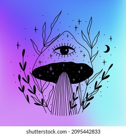 mystical magic elements on a halographic gradient background. for creating tarot cards or magic witch ritual