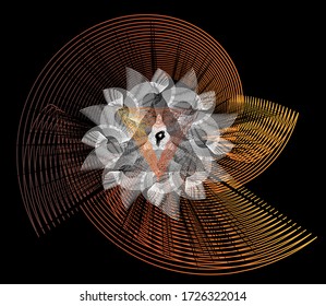 Mystical magic symbol. Linear rendering background. Zak inverted pyramids.