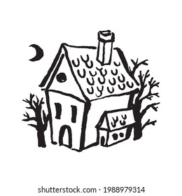 Mystical magic witch house hand drawn icon illustration