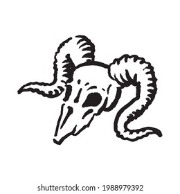 Mystical magic witch ram skull hand drawn illustration