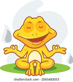 mystical magical cartoon of Golden Frog doing yoga pose