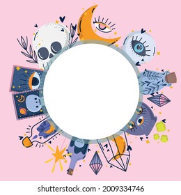 mystical and magical label cartoon