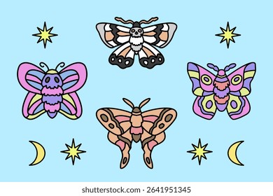 Mystical magical moth illustration set, pastel moth element set