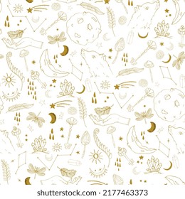 mystical, magical seamless pattern. Background with witchcraft, esoteric elements