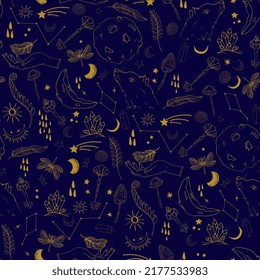 mystical, magical seamless pattern. Background with witchcraft, esoteric elements