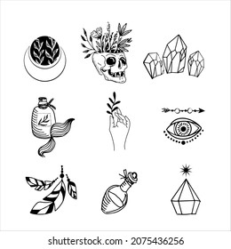 Símbolos místicos y mágicos. Ilustraciones vectoriales en un fondo blanco
