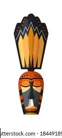 Mystical mask. Vector african, hawaiian or mayan mask with crown and eyes closed. Tribal ethnic masked symbol, shaman or god maskot illustration isolated on white background