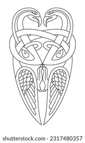 Mystical Medieval Birds Vector Line Art. Animal Symbol Illustration.