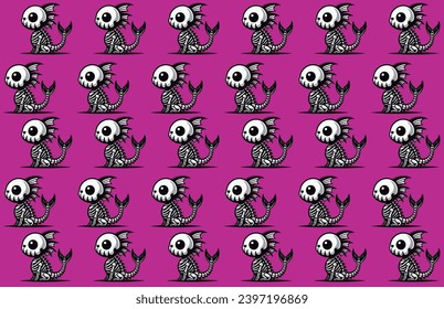 Mystical Meow-skull Siren: Seamless Mermaid Cat Skull Pattern