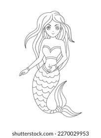 Mystical Mermaid Line-Art Vector Graphic for Fantasy Designs