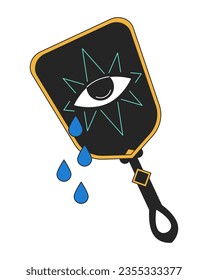 Mystical mirror with crying evil eye flat line color isolated conceptual clipart. Witchcraft wicca. Editable vector object on white background. Simple outline cartoon spot illustration for web design