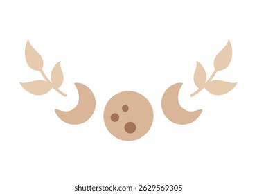 Mystical moon clipart in boho style - Magical Celestial graphic, hand drawn vector illustration in flat style.