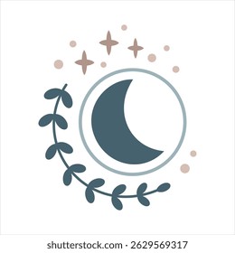 Mystical moon clipart in boho style - Magical Celestial graphic, hand drawn vector illustration in flat style.