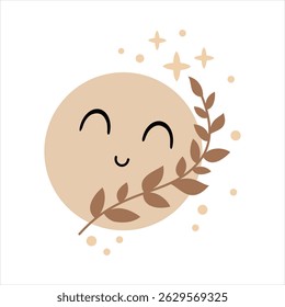Mystical moon clipart in boho style - Magical Celestial graphic, hand drawn vector illustration in flat style.