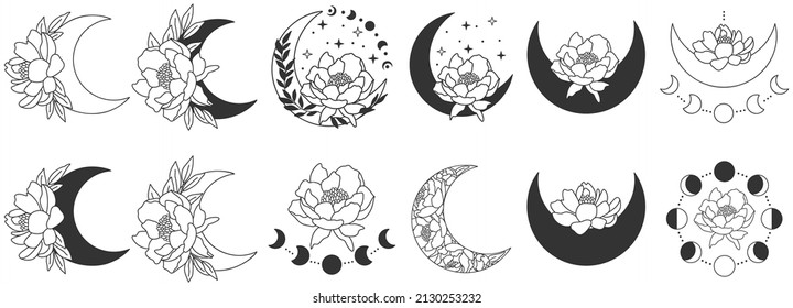 Mystical moon collection. Celestial clip art vector set