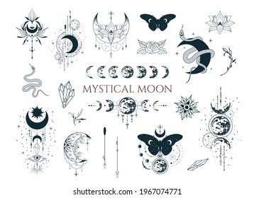 Mystical Moon Collection. Spiritual Tattoo. Celestial Prints.