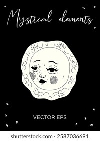 Mystical Moon Face Vector line art. Perfect for tattoos, prints, branding, and spiritual designs.