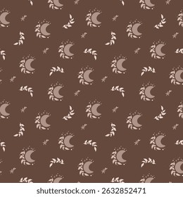 Mystical moon seamless pattern in boho style. Celestial hand drawn vector illustration	
