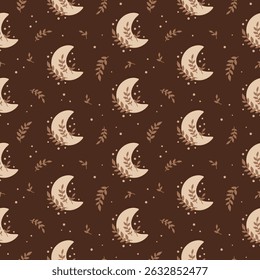 Mystical moon seamless pattern in boho style - Magical Celestial hand drawn vector pattern in flat style.	
