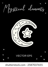 Mystical Moon and Star Vector line art. Perfect for tattoos, prints, branding, and spiritual designs.