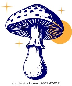 Mystical Mushroom Illustration with Stars and Moon