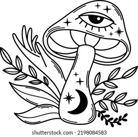 Mystical Mushroom Outline Vector Clipart Magic Stock Vector (Royalty ...