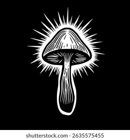 Mystical mushroom with psychedelic glow lines.