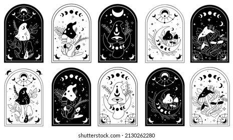 Mystical mushrooms. Hand drawn vector. Esoteric clipart