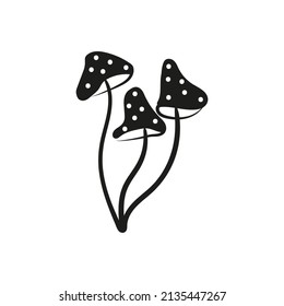 Mystical mushrooms isolated clipart, magic line. Black and white vector illustration.Witchy tattoos. Esoteric clipart.Witch mushrooms for Halloween. Mystical elements.