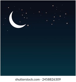 Mystical Night sky background with full moon, clouds and stars. Moonlight night. Vector illustration.