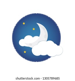 Mystical Night sky with half moon, clouds and stars. Moonlight night