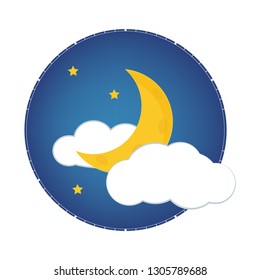 Mystical Night sky with half moon, clouds and stars. Moonlight night