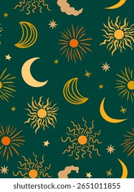 mystical night sky repeatable print featuring abstract cosmic elements ideal for witchcraft themes and fantasy art
