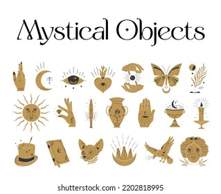 Mystical Objects Vector Set With Celestial Witchy Hands 