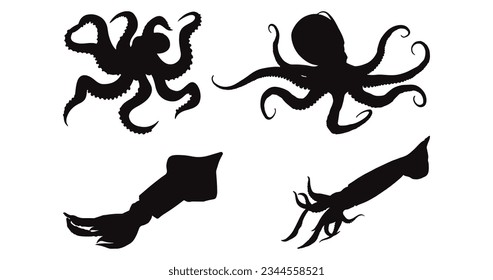 Mystical Ocean Guardian, Intricate Silhouette Octopus Vector Art for Creative Designs