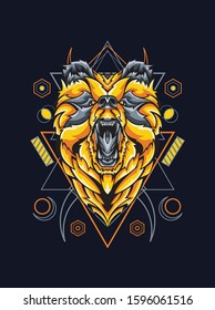Mystical orange bear with sacred geometry pattern