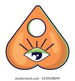 Plancheta mística del tablero de Ouija con el símbolo del ojo, Ilustración vectorial temática espeluznante