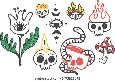 Mystical outline doodle tattoo simple line drawings