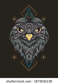 Mystical owl head in sacred geometric style Illustration