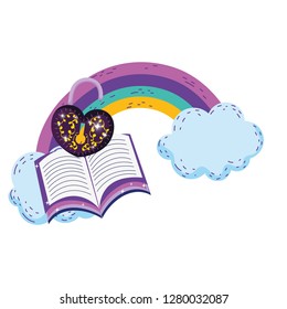 mystical padlock with heart shape and book in rainbow