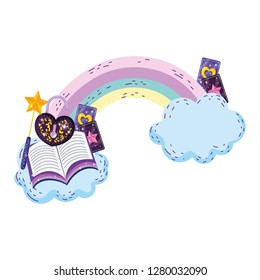 mystical padlock with heart shape and book in rainbow